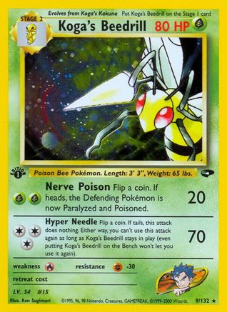Koga's Beedrill 009  - Unlimited Holofoil Gym Challenge - Holo Rare