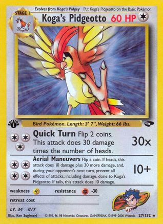 Koga's Pidgeotto 027  - 1st Edition Gym Challenge - Rare