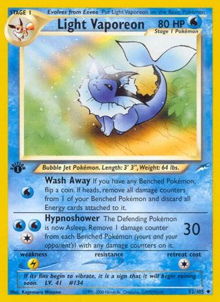 Light Vaporeon 052  - 1st Edition Neo Destiny - Uncommon