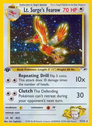 Lt. Surge's Fearow 007  - Unlimited Holofoil Gym Heroes - Holo Rare