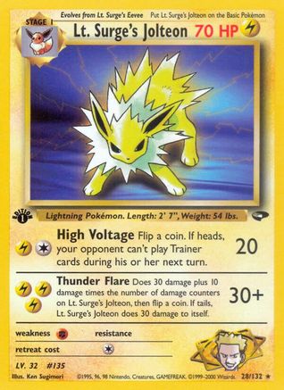 Lt. Surge's Jolteon 028  - Unlimited Gym Challenge - Rare