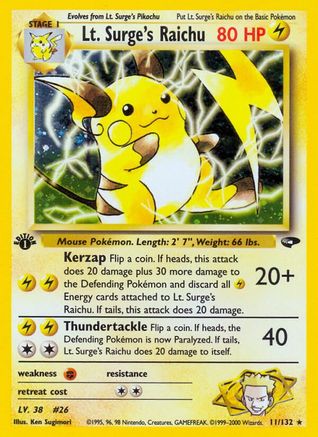 Lt. Surge's Raichu 011  - Unlimited Holofoil Gym Challenge - Holo Rare