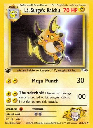 Lt. Surge's Raichu 028  - Unlimited Gym Heroes - Rare