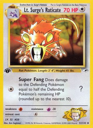 Lt. Surge's Raticate 051  - Unlimited Gym Heroes - Uncommon