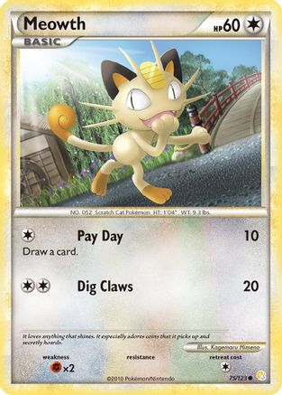 Meowth 075  - Reverse Holofoil HeartGold SoulSilver - Common
