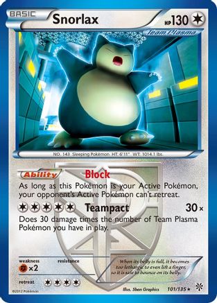 Snorlax (Team Plasma) 101  - Reverse Holofoil Plasma Storm - Rare