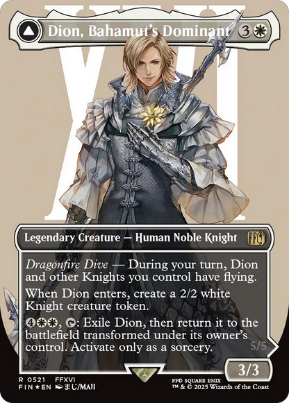 Dion, Bahamut's Dominant // Bahamut, Warden of Light (Borderless) (Surge Foil) [FINAL FANTASY]