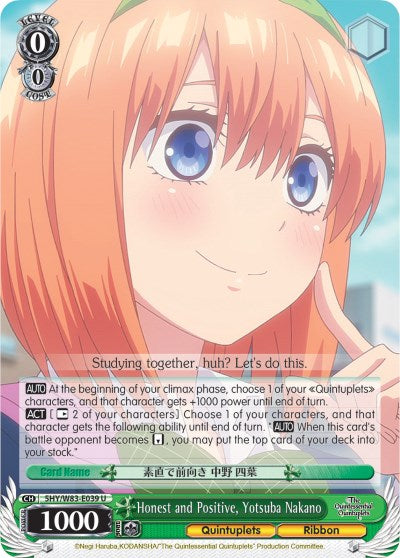 Honest and Positive, Yotsuba Nakano (5HY/W83-E039 U) [The Quintessential Quintuplets]