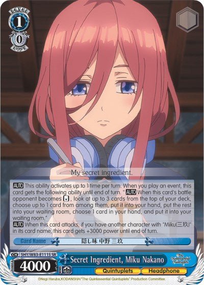 Secret Ingredient, Miku Nakano (5HY/W83-E111S SR) [The Quintessential Quintuplets]